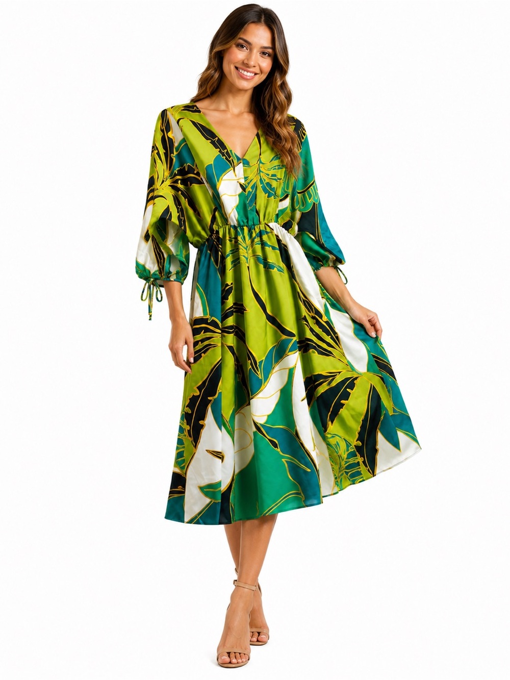 Elie Tahari Abstract Floral Maxi Dress Green Teal Size Medium